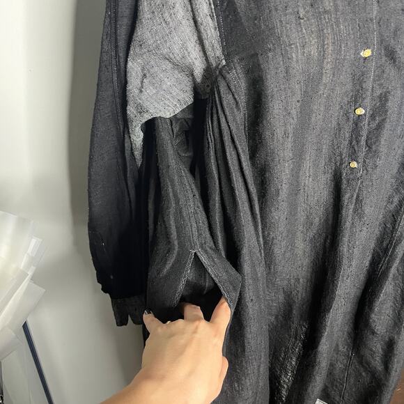 Injiri Dress 42 US XL Black Grey 100% Linen Long Sleeve Maxi India Boho - Picture 6 of 11